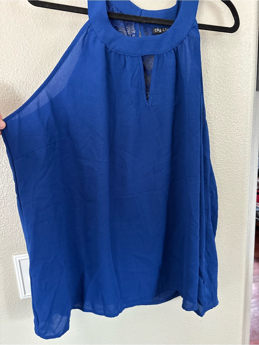 NWT City Chic Plus Size Cobalt Blue Keyhole Halter Tank Top Lace Back